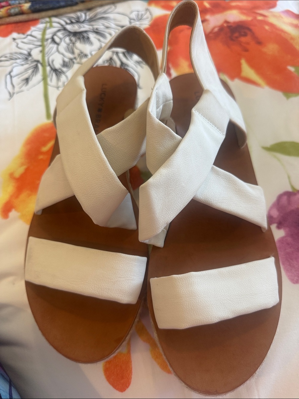Lucky Brand White Leather Crisscross Espadrille Sandals